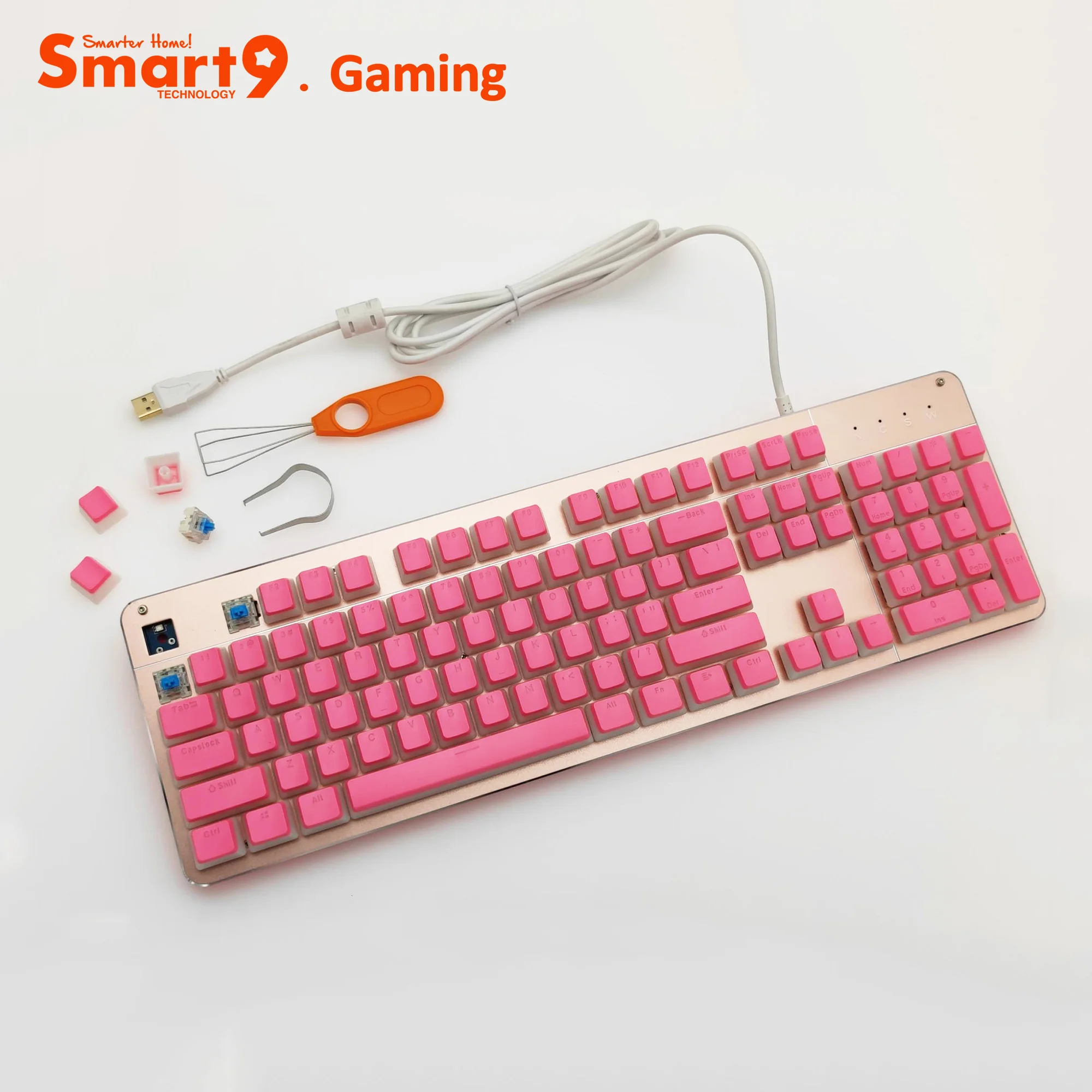 

Smart9 Gaming 104Key Hot Swap Blue Switches Pudding Keycaps Metal Surface Full RGB Backlit Mechanical Keyboard