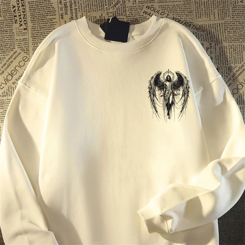 Europe and America y2k Women Men\'s Sweatshirts Angel Wings Printing Autumn Clothes Long Sleeves Crew Neck Oversized Hip Hop Tops