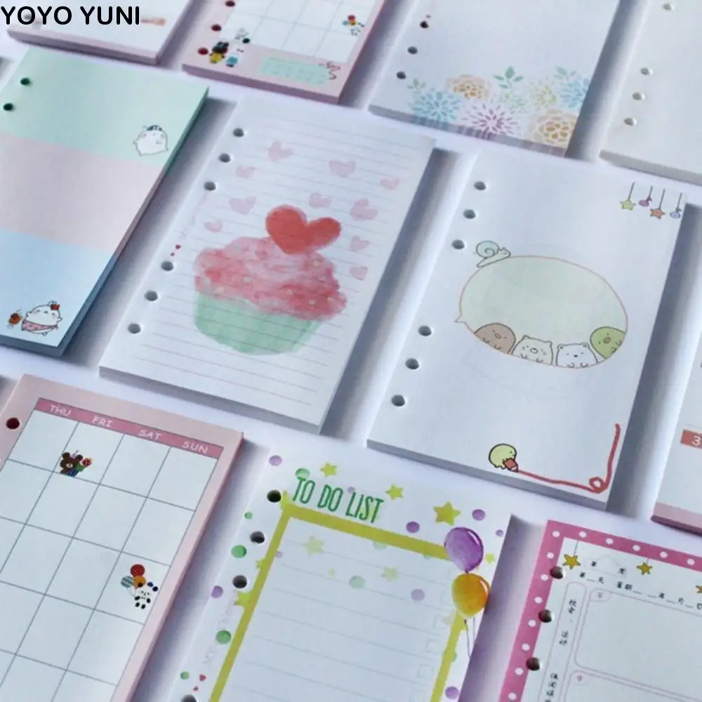 40 ورقة A5 A6 A7 ورق إعادة تعبئة أوراق فضفاضة كعكة 6 فتحات إعادة تعبئة داخلية دوامة الموثق ورقة مؤشر داخل بطاقات الصفحة