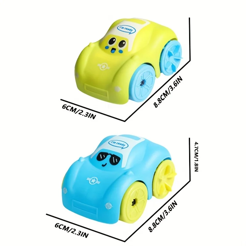 물 체인과 스프링 메커니즘이 있는 수륙양용 장난감 자동차 2개, 재미있는 목욕 장난감