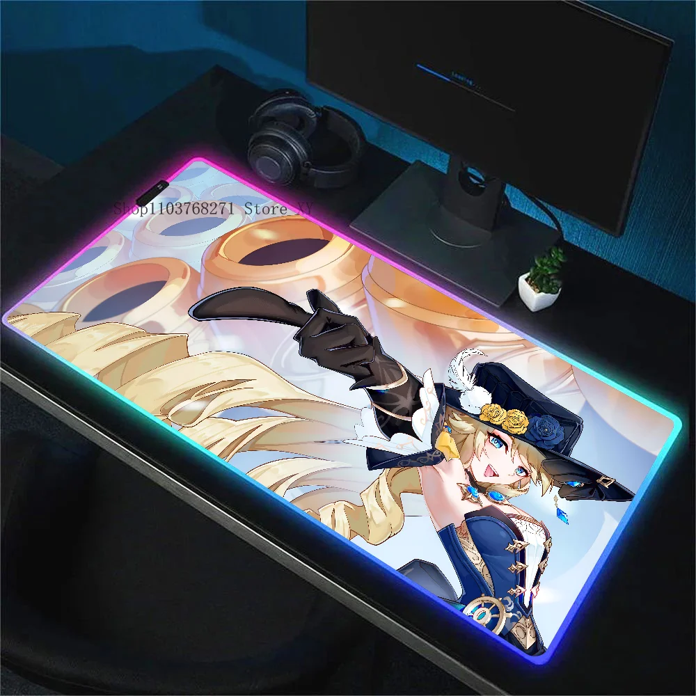 Коврик для мыши Navia Genshin Impact XXL RGB, игровые коврики для мыши HD, черные аксессуары для геймеров, большой светодиод