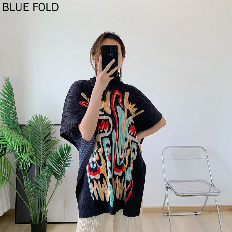 

Miyake Pleated Printed Cape Top Summer New Loose Large Size All-match Women's Shawl Jacket PLEATS Casaco Feminine Jaqueta