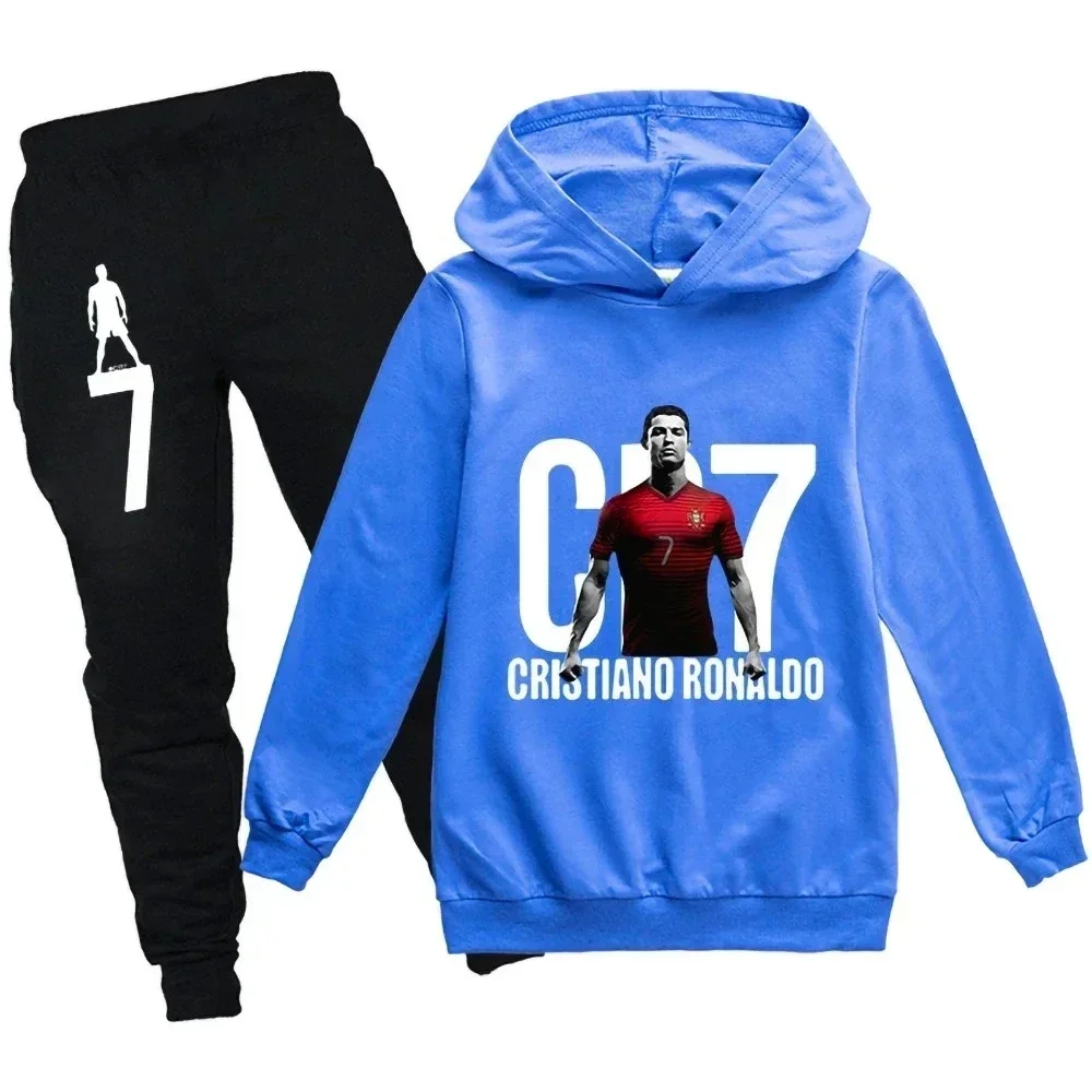 3-12 Jahre Frühling Herbst Fußball CR7 Print Hoodie+Hosen Anzug Jungen Sweatshirt 2-teiliges Set Jungen Hosenanzüge Kinderkleidung.