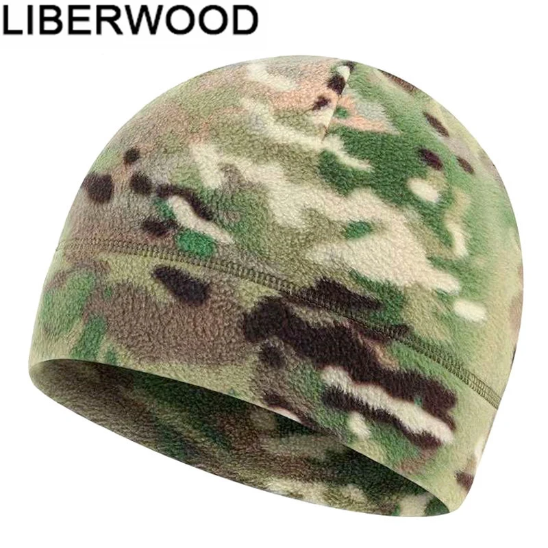 LIBERWOOD камуфляжная флисовая шапка, камуфляжная зимняя уличная Мужская теплая шапка унисекс с черепом, часы, шапки