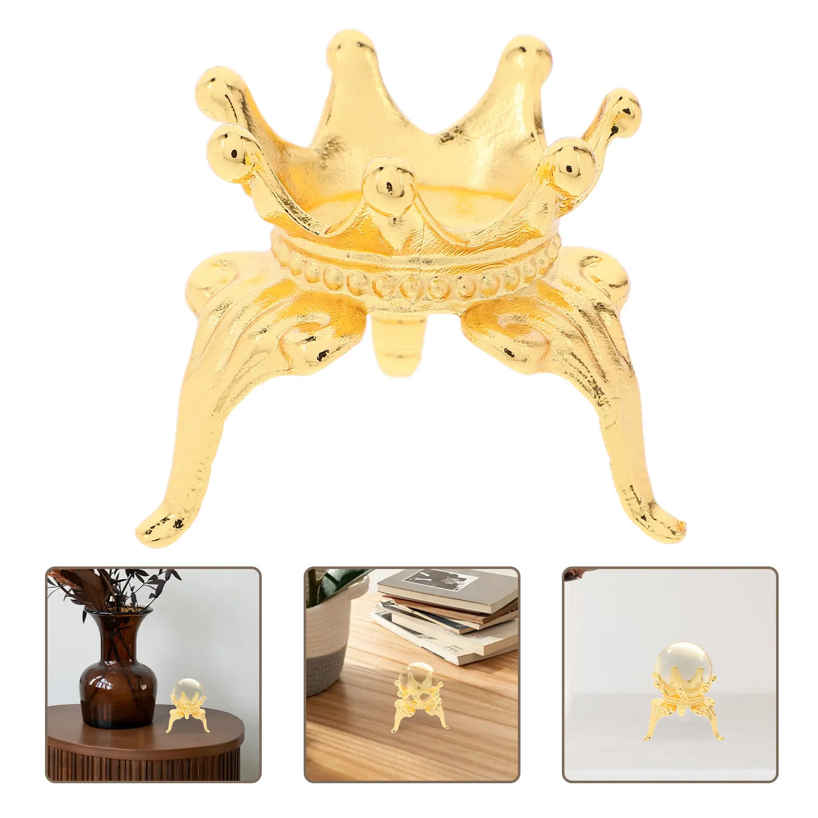 Mini Crown Alloy Crystal Ball Base Display Stand Sturdy Holder for Crystal Balls Ornaments Jewelry Office Home Decoration