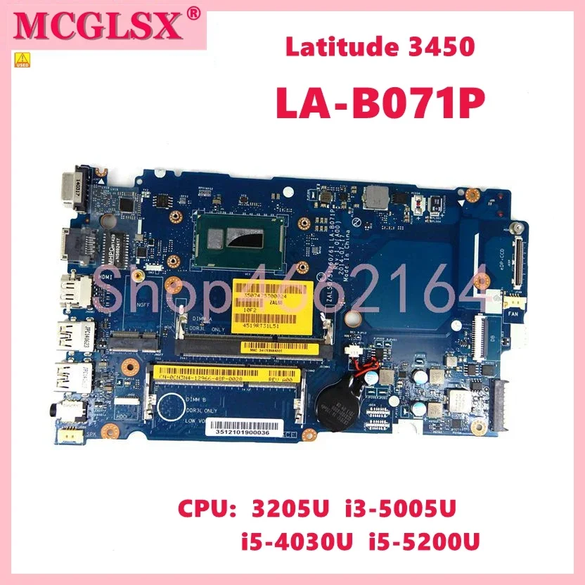 LA-B071P with 3205U/i3/i5-4th 5th CPU Notebook Mainboard For Dell Latitude 14 3450 Laptop Motherboard Tested OK