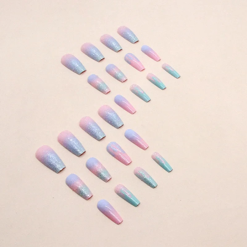 24-piece Long French Minimalist Gradient Fingernail with 1 Jelly and 1 Nail File