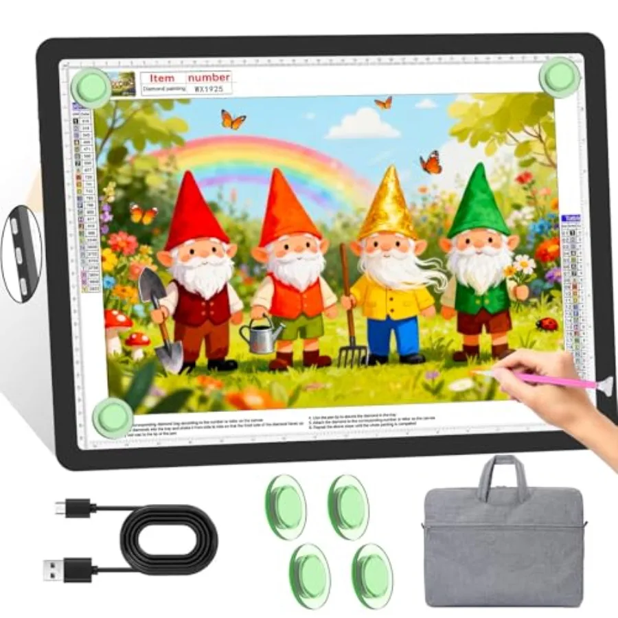

A3 Magnetic Light Box with Bag Rechargeable Diamond Art Light Board with Side Physical Buttons 3 Color Light Modes Super Bright