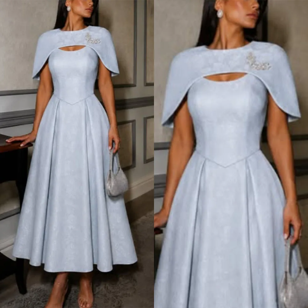 

Customized O-neck Ankle Length A-line Blue Half Sleeves Birthday Dresses for Woman Robe Mariage Femme Платье Женское Вечернее