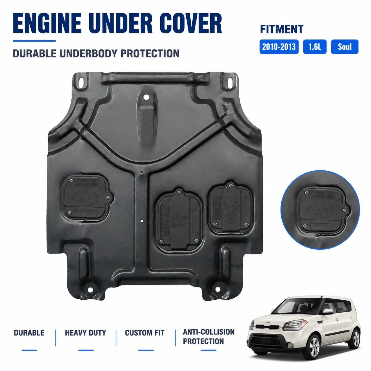 2010-2013 1.6L Engine Guard For Kia Soul Underbody Protection Anti Collision Design Custom Fit Heavy Duty Road Debris Defense