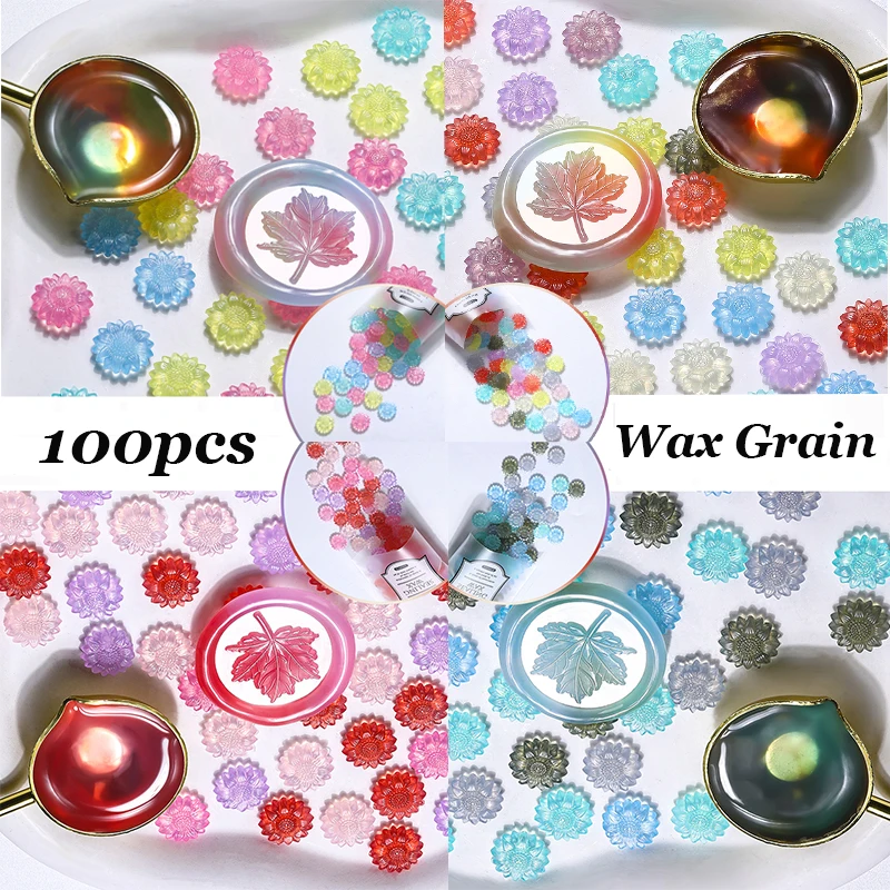 100 Stück durchscheinende Sonnenblumen-Siegelwachsperlen für DIY-Umschläge, Briefe, Hochzeitseinladungen, Scrapbooking, blinkender Siegelstempel – Detail 1