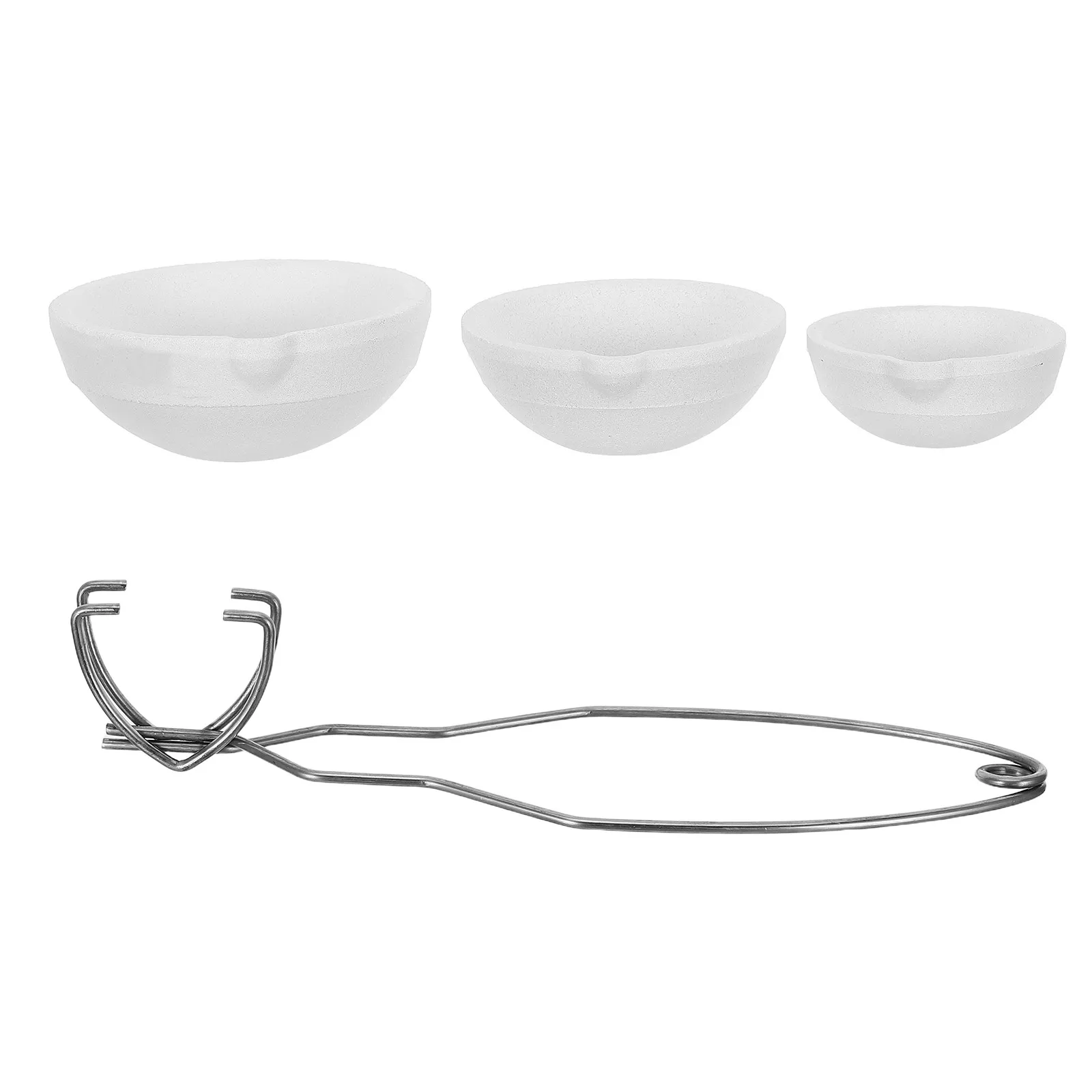 1Set Jewelry Smelting Crucible Ceramic Quartz Kit 10.43in Tongs 3.39in Max Width 3 Bowls Gold Silver Copper Brass Melting