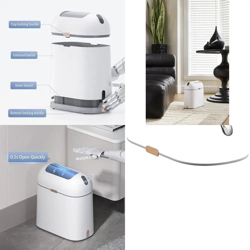 

Motion Sensor Waterproof Trash Can, 2.5 Gallon Butterfly Lid Bin for Bathroom, Bedroom, Kitchen, and Office, White with Gold But