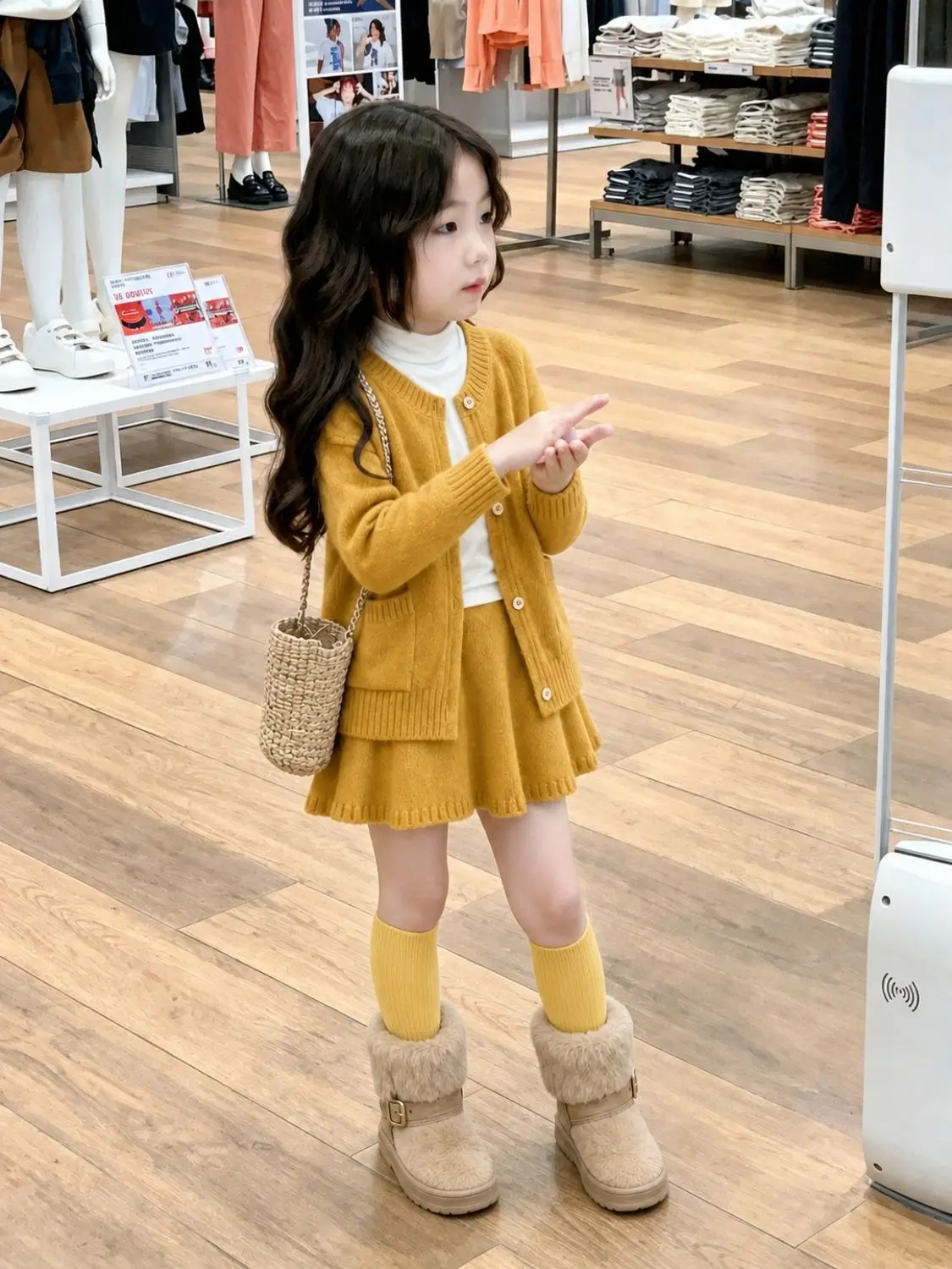 Baby and Girl Set Spring and Autumn New Style Children's Retro Knitted Sweater Cardigan Half Skirt Two Piece Set
