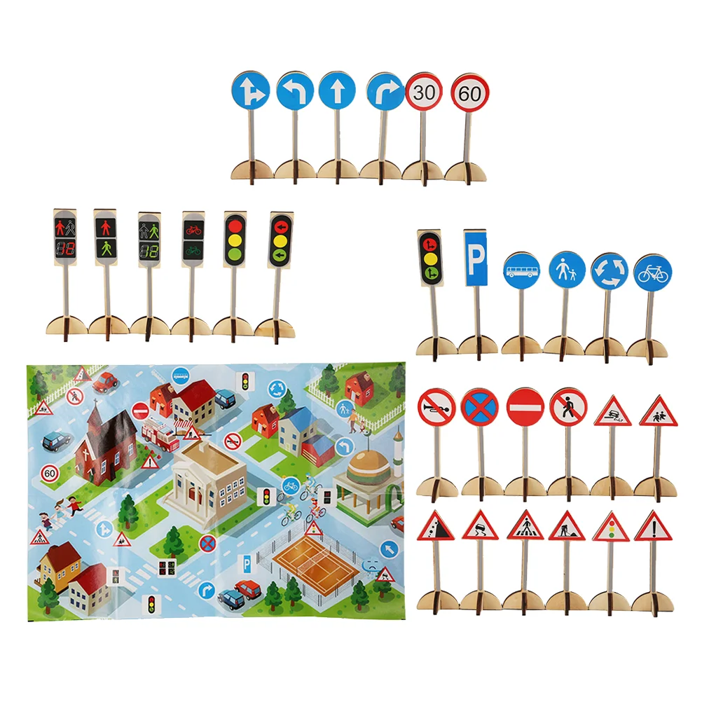 Puzzle Traffic Sign Toy Child Cars Toys Road Signs Wooden Cognitive DIY Roadblocks