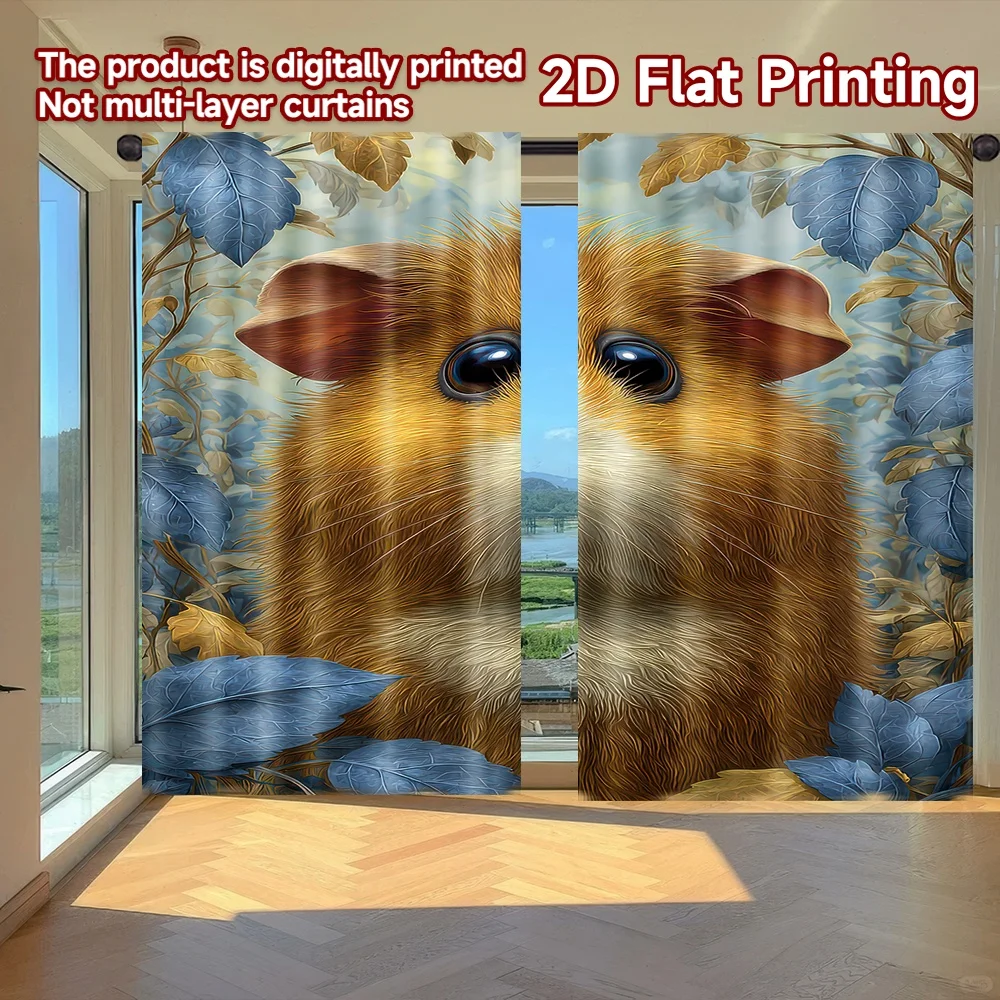 

2D flat printing 2pcs Curtain Blue Leafy Forest Scene Digital Printed Polyester Drapes Family Party for Festive for Bedroom