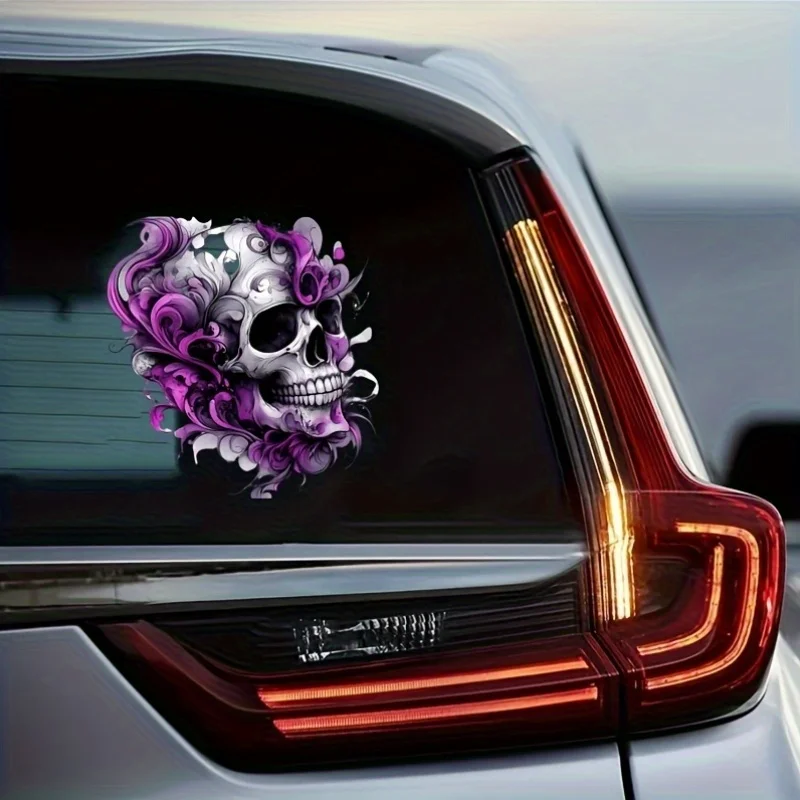 

2D плоская виниловая наклейка с фиолетовым черепом, витой дизайн, для автомобилей, мотоциклов, ноутбуков, бутылок для воды, легко наклеивается и снимается