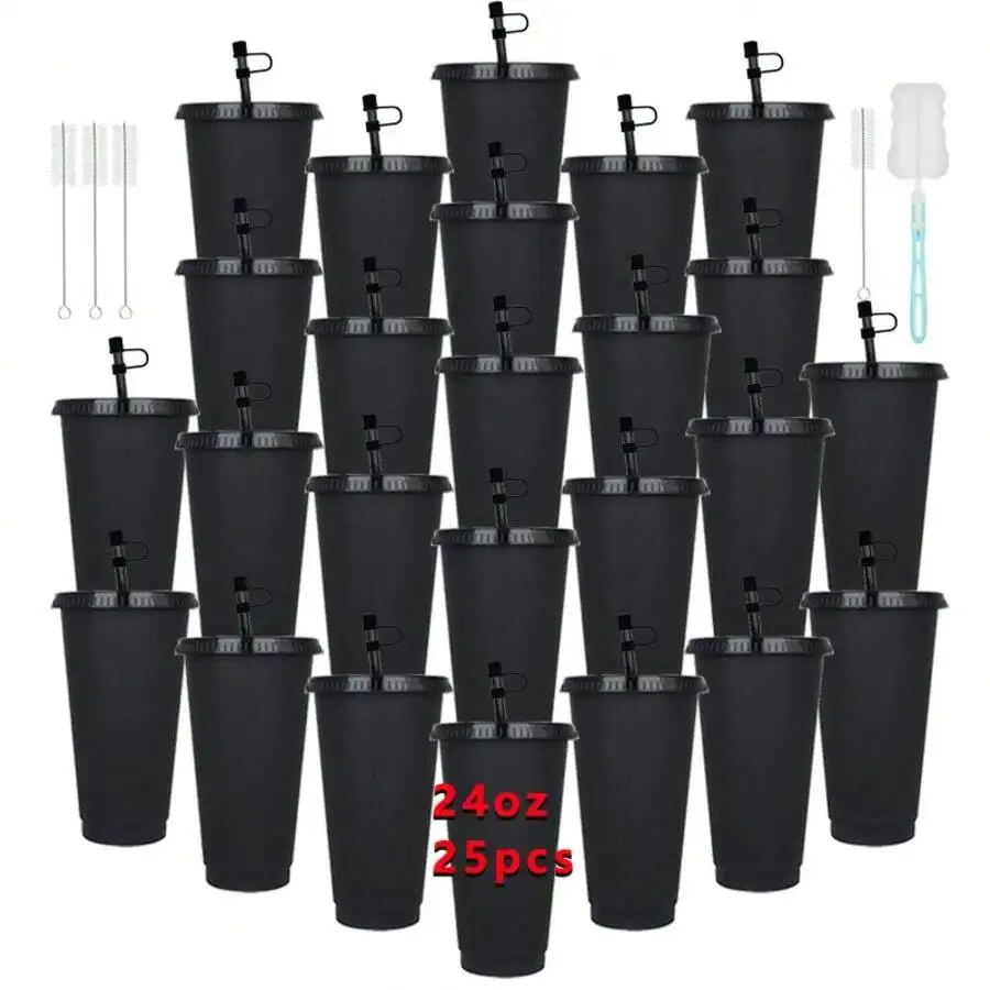 25-Pack 24oz Pink Tumblers With Dust Caps - Reusable Drink Bottles & Party Cups For Coffee, Car Travel | Valentine's Day Gift Se