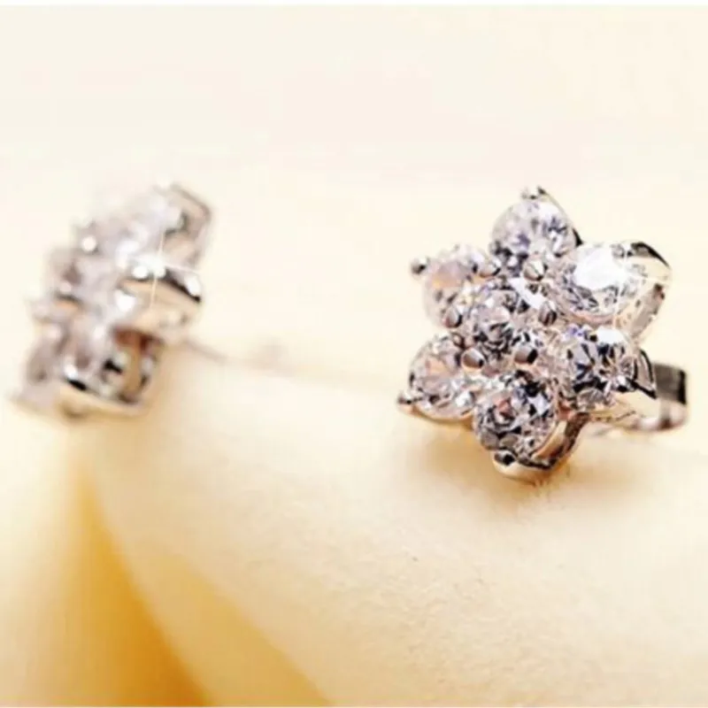 snowflake flower Edelweiss brilliant AAAA+ real zircon charm gift Stud Earrings fashion Jewelry lover party summer beach quality