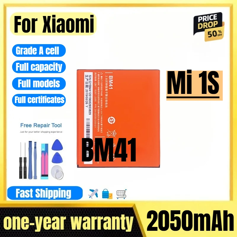 

BM41 for Xiaomi Mi 1S Mobile Phone Battery High Quality High Capacity Battery Replacement Bateria Grade A Cell with Tools