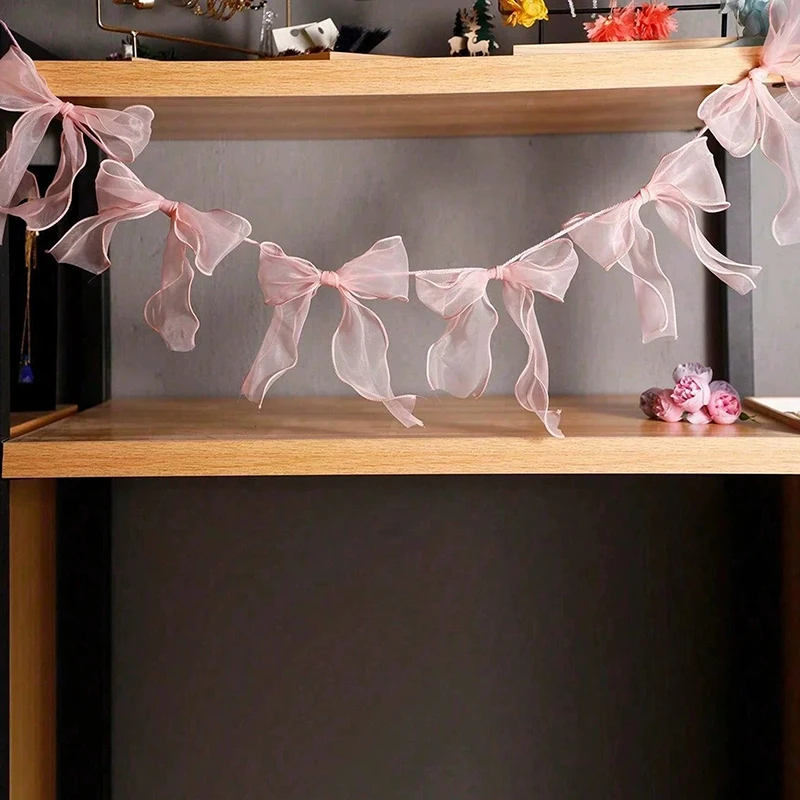 Pink Bowknot Banner Hanging Pendant Garlands For Girls Princess Party Decor Baby Shower Wedding Background Outdoor Gadget