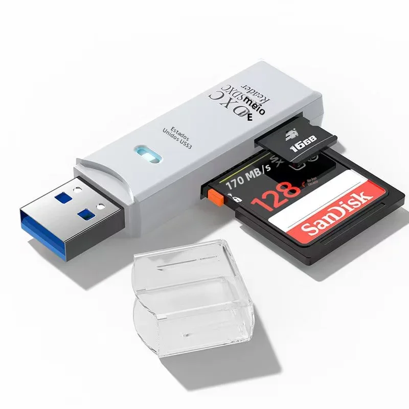 Leitor de Cartão USB 2 em 1, Adaptador de Cartão de Memória SD/TF, Pen Drive USB para PCs e Laptops