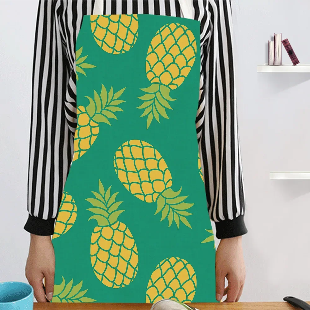 Delantales de limpieza sin mangas para adultos, delantal de algodón y lino con estampado de piña para Cocinar en casa, ropa de cocina, baberos, 1 piezas