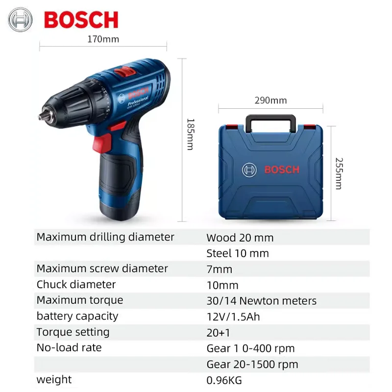 Imagem -02 - Chave de Fenda Elétrica sem Escova sem Fio Bosch Gsr120-li Bateria de Lítio Recarregável Chave de Fenda e Furadeira 12v Kits de Ferramentas Elétricas