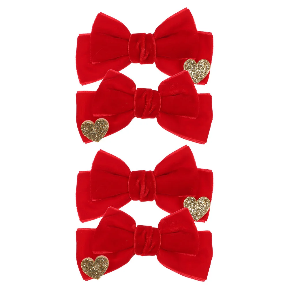 4 Pcs Children's Bow Hair Clip Longlasting Clips with Bows Hairpin Special Event Accessories Girls Velvet