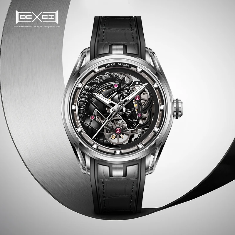 Reloj Bexei para hombre 9220 Maxima Horse Series zafiro esqueleto mecánico relojes de movimiento automático para hombre impermeable luminoso