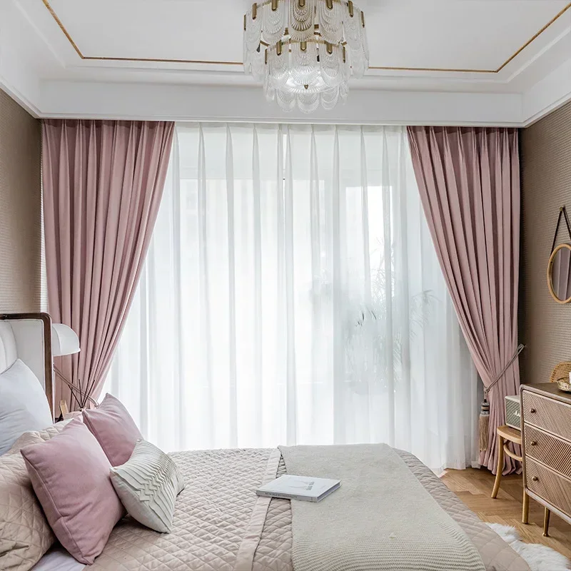 Velvet Pink Master Curtains for Living Dining Room Bedroom Princess Pink Shading Window Thickened Light Luxury Nordic Simplicity