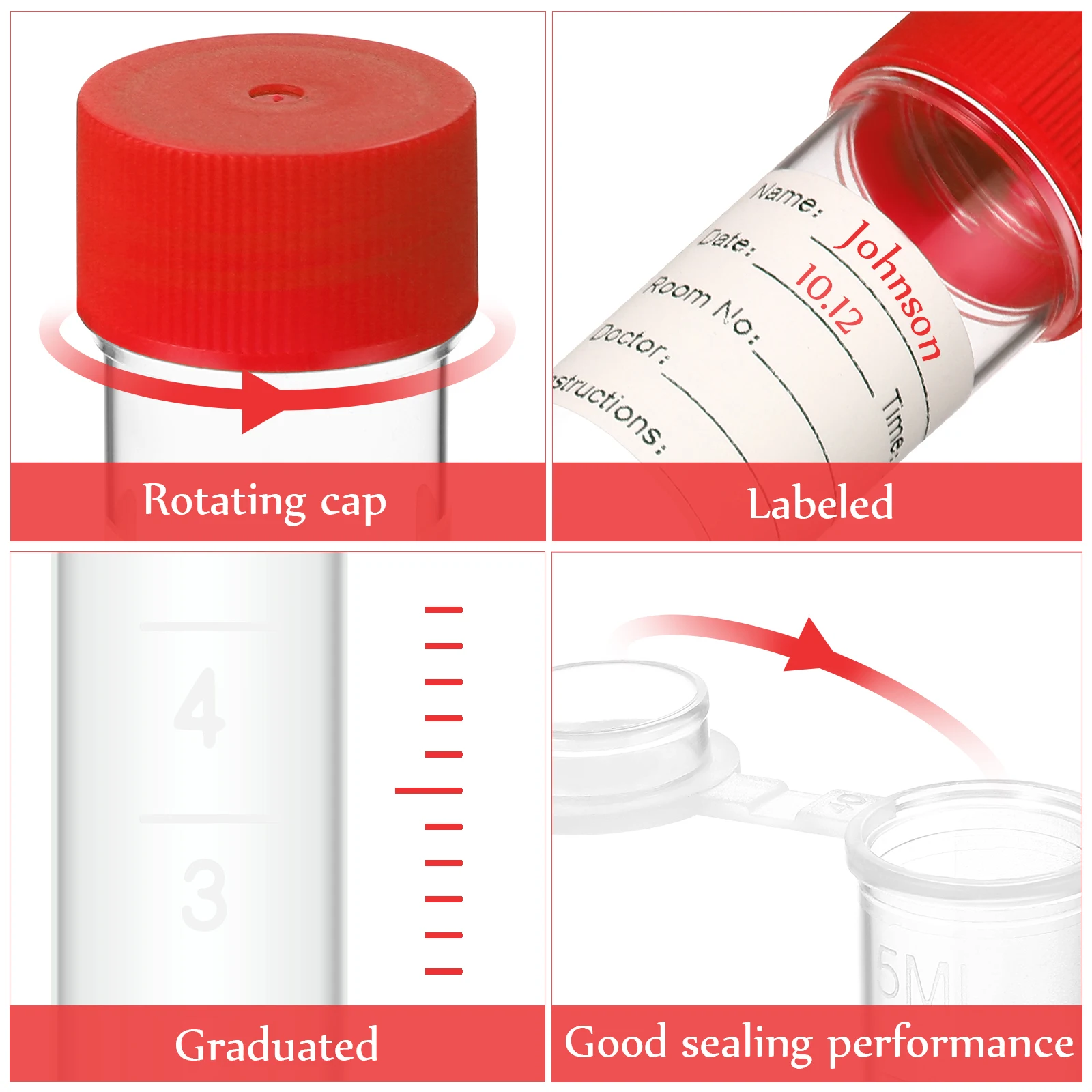 

205 Pcs Test Tube Set Container Bottle for Sample with Lid Specimen Plastic Lab Bottles Clear