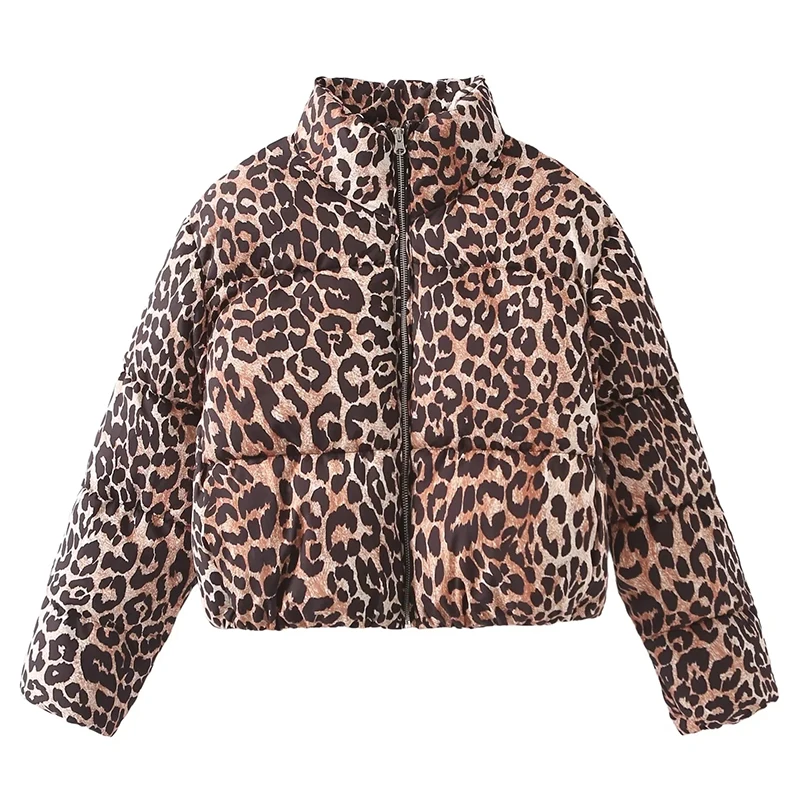 

Leopard Print Cotton-padded Clothes Jacket Winter Warm Coat Street Style Women Office Lady Tops Fashion Female Clothing Coat