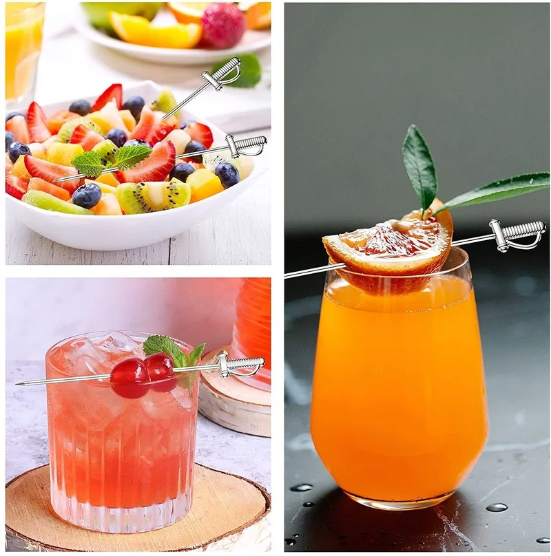 Sword  Shape Fruit Sticks Cocktail Pick Stainless Steel Bar Tools Drink Stirring Sticks Martini Picks Party Wedding Accessory