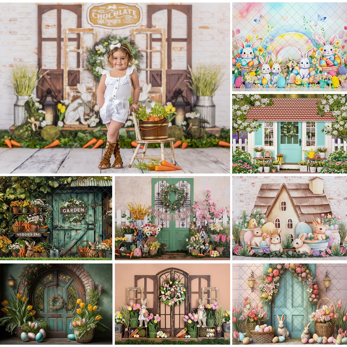 Spring Cottage Flowers Photography Backdrop Adult Kids Birthday Cake Smash Background Easter Egg Tulip Bunny Photo Studio Props