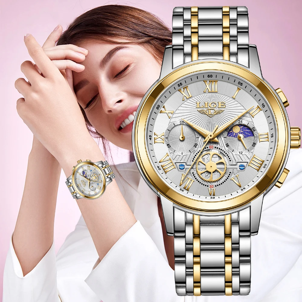 LIGE New Creative Steel Women\'s Bracelet Wrist Watches Ladies Top Luxury Women Watch Fashion Waterproof Female Relogio Feminino