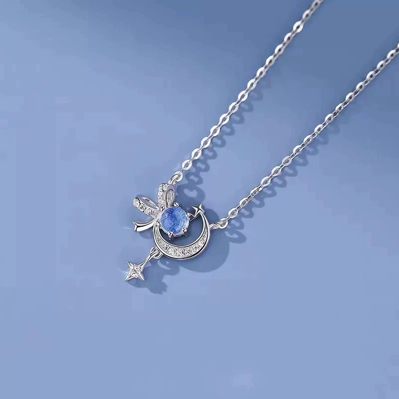 

Star and Moon Necklace for Women Simple and Fresh Ins Moonlight Crystal Lock Chain Sweet Romance 925 Silver Necklaces KOFSAC