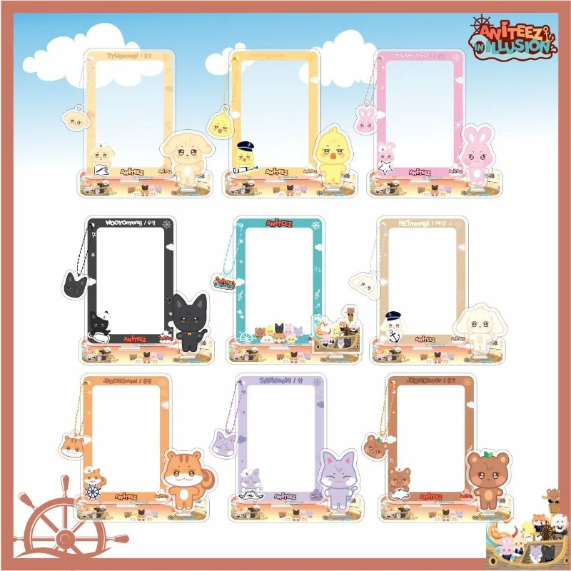 Ateez Cartoon Einsteckbarer Fotorahmen Acryl-Standee Fotokartenhalter Schlüsselanhänger Charm Kpop Idol Merchandise