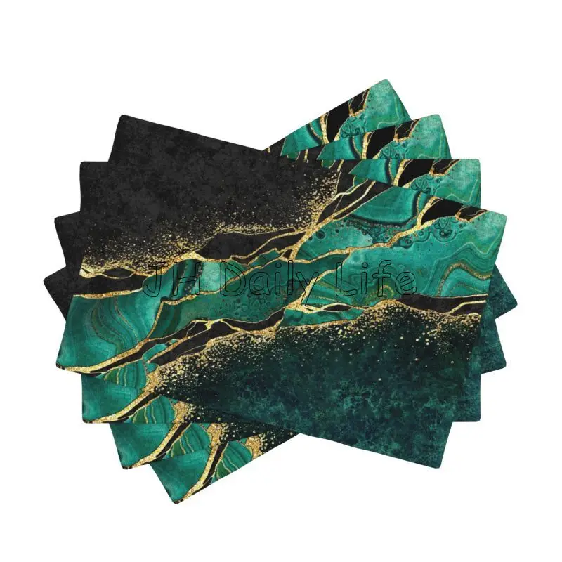 Green Gold Marble Table Placemats Set of 4 Linen Waterproof Heat Resistant Non Slip Washable Linen Table Mats 18x12 Inches