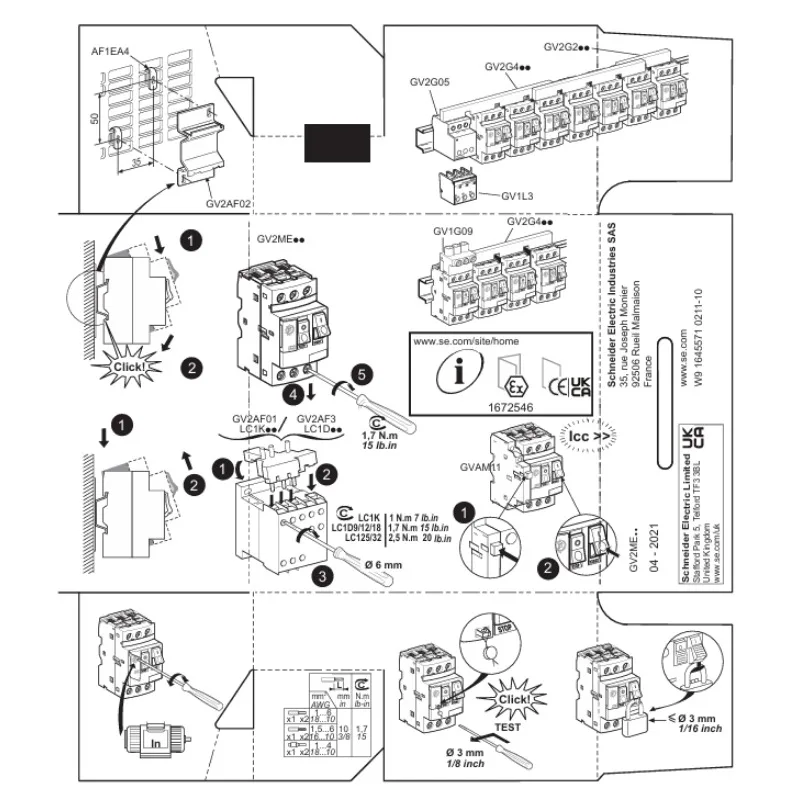 GV2G445 TeSys Deca Motor circuit breaker accessories, 4 taps, spacing: 45mm GV2 3-pole 63A bus bar