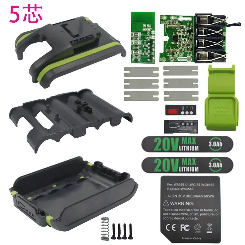 

WA3551.1 Li-ion Battery Case 3.0Ah Sticker PCB Charging Protection Circuit Board For Worx 20V Label WA3551 WA3572 WA3590