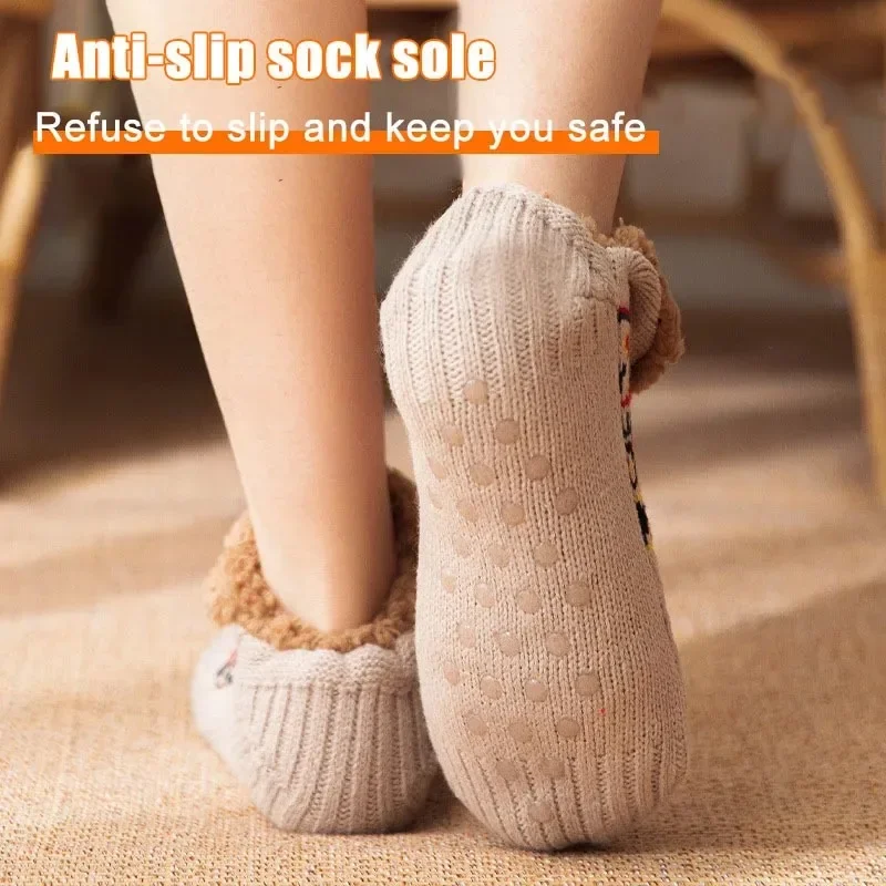 Indoor Winter Slippers Socks Men\'s Floor Socks Home Bedroom Sleeping Socks Non-slip Knitted Adult Plus Fleece Warm Carpet Sox