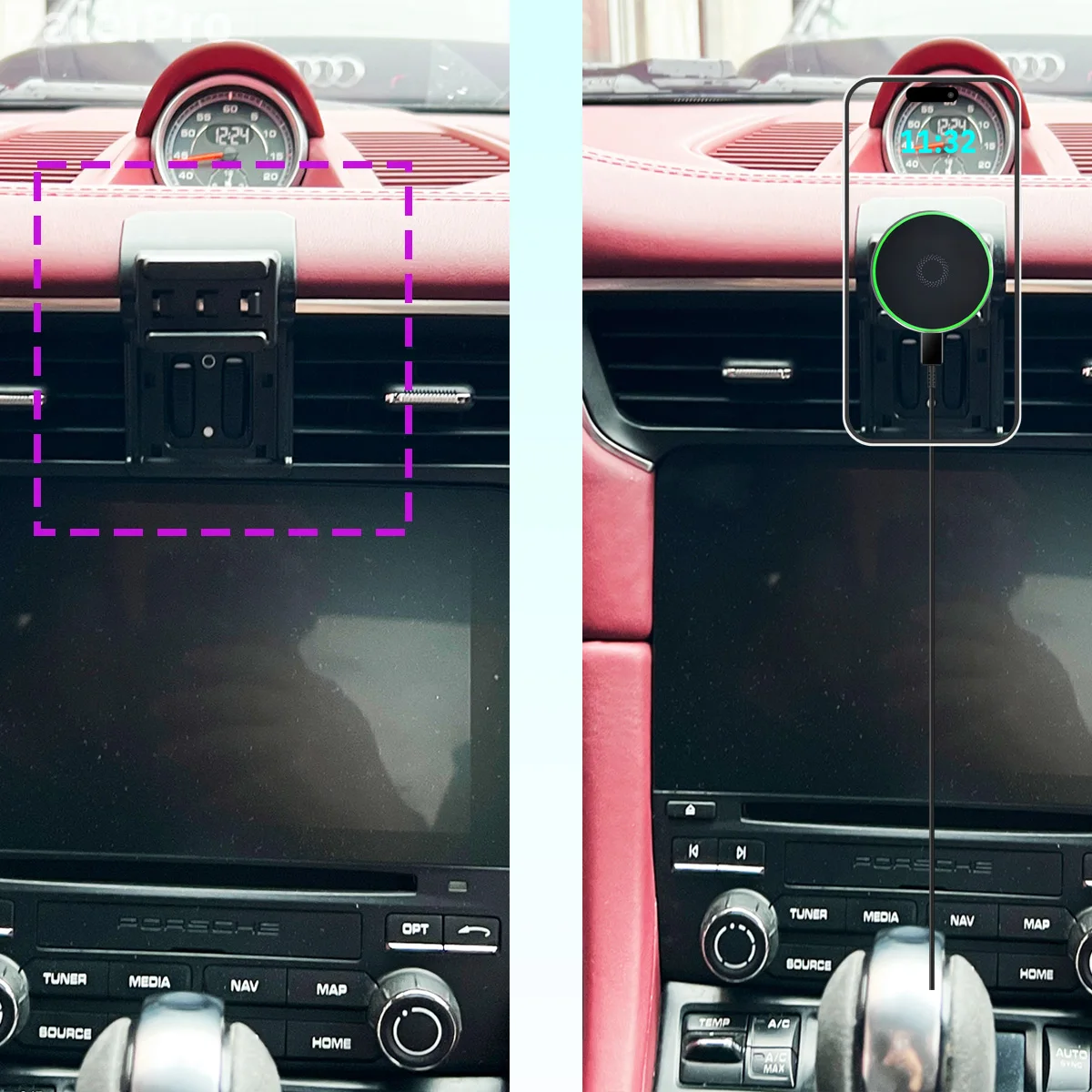 Designed for Porsche 911 2012-2017 2018 Phone Holder Car Magnetic Mount Smart Sensing Wireless Charging One-Touch Release Qi