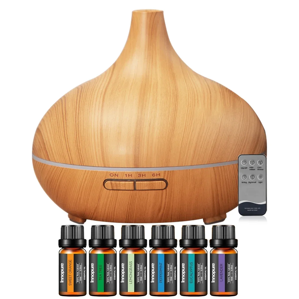 

550ml Aromatherapy Diffuser & 6 Essential Oils Set, Ultrasonic Cool Mist Humidifier, 4 Timers, 7 Colors, Auto Off, Large Room, Y