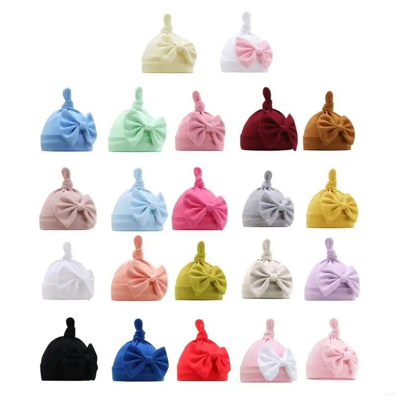 Cotton Newborn Hats for Girls Toddler Striped Baby Hats Warm Knot Bows Hat Infant Hospital Boys C63C