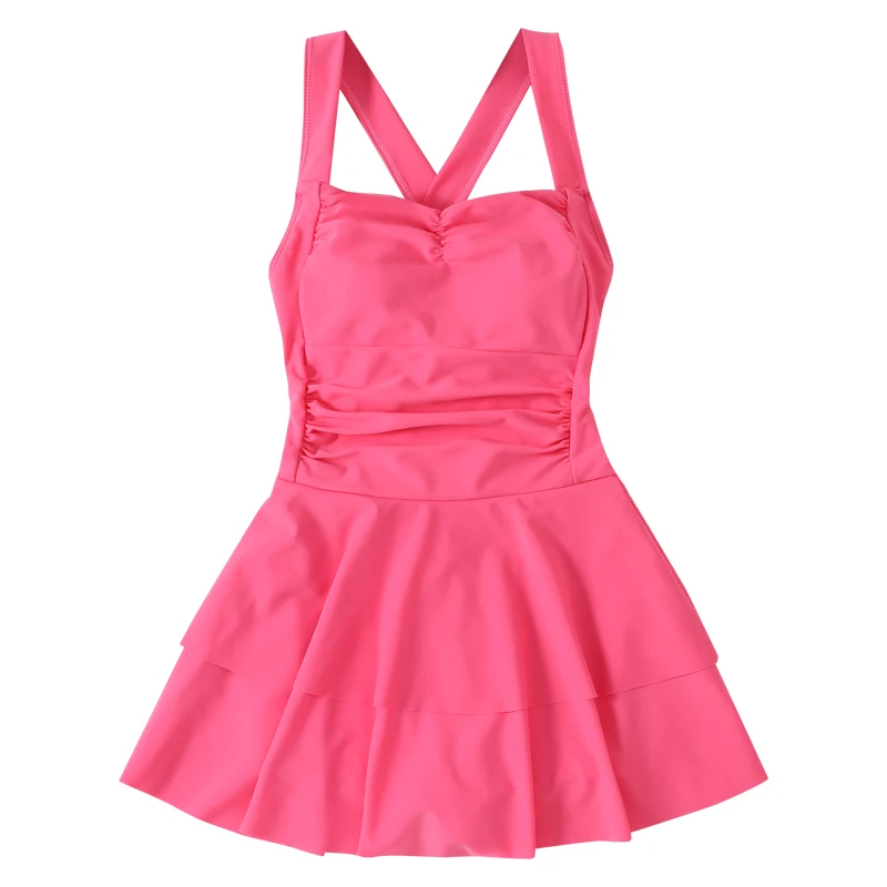 Summer New Recommended Solid Color One-piece Pool Suspender Swimsuit Girls Sweet High Waist Comfortable Beach Vacation Swimwear