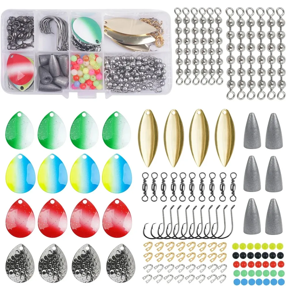 146Pcs Fishing Lure Making Supplies Kit Spinner Blades Clevis Hooks Fishing Beads Chain Swivels Sinker Weights for Walleye Rigs