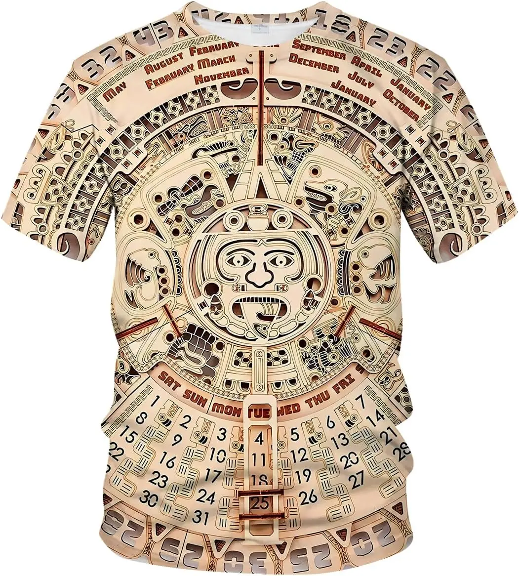 

Mexican Aztec 3D Printing T-shirt Color Cool Pattern T-shirt Men and Women Fashion Aztec Calendar Sports T-shirt Top Clothing