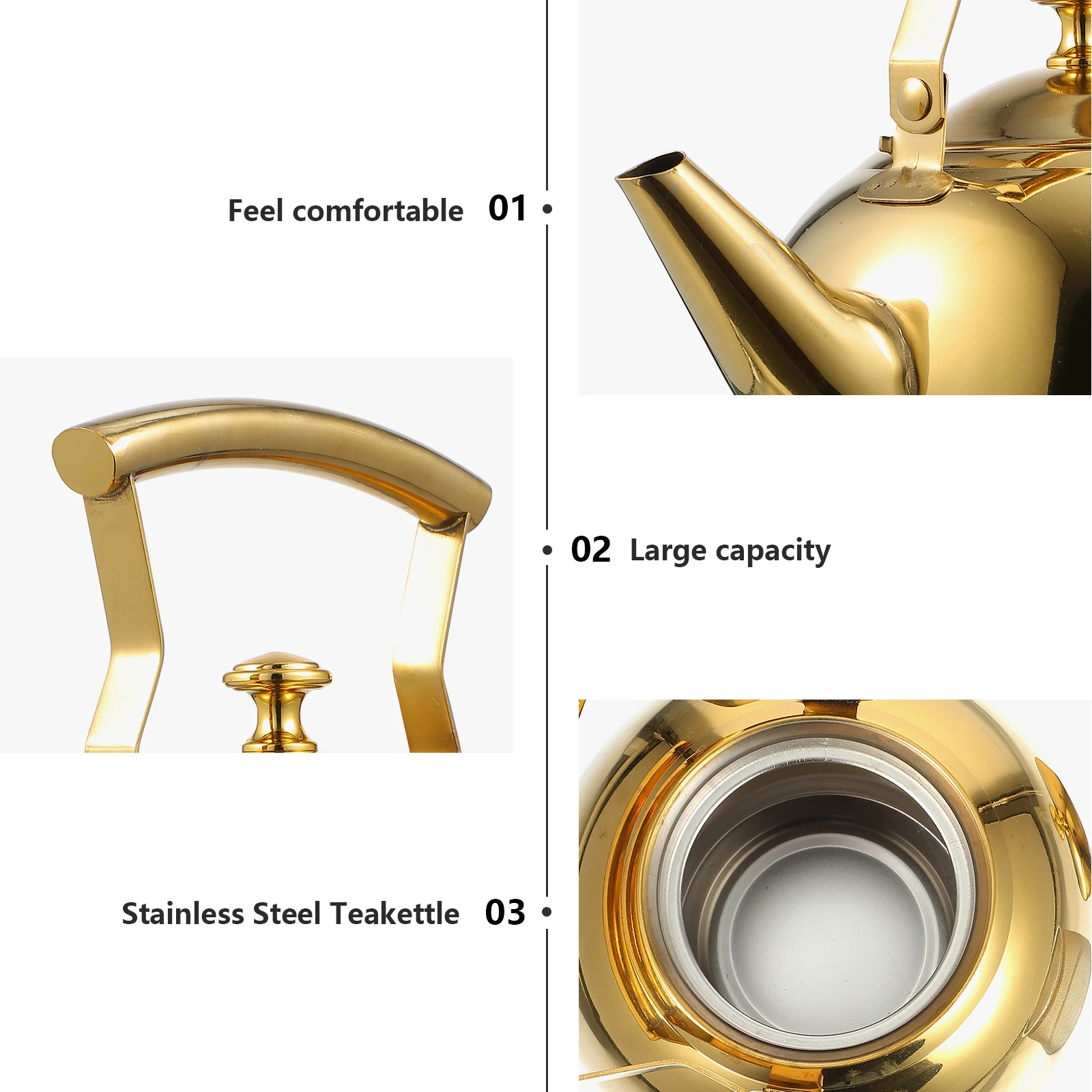

Stainless Steel Tea Kettle Home Teakettle 1L Boiling Teapot Built-In Filter Gas Stove Top Glossy Surface Kitchen Tea Pot