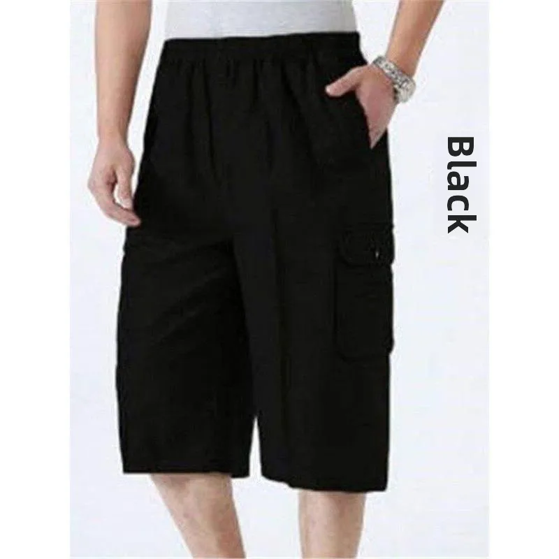 Men's 7/8 Length Shorts Summer 2025 Loose Fit Mid-aged And Elderly Workwear Multi-pocket Utility Pants Casual Polyester Fiber